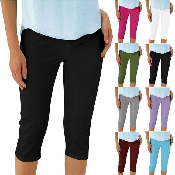 UVEASISHA Solid Capri Leggings for Women Stretch High Waist Fitness Yoga Pants Lightweight Comfy Athletic Capris Blue S