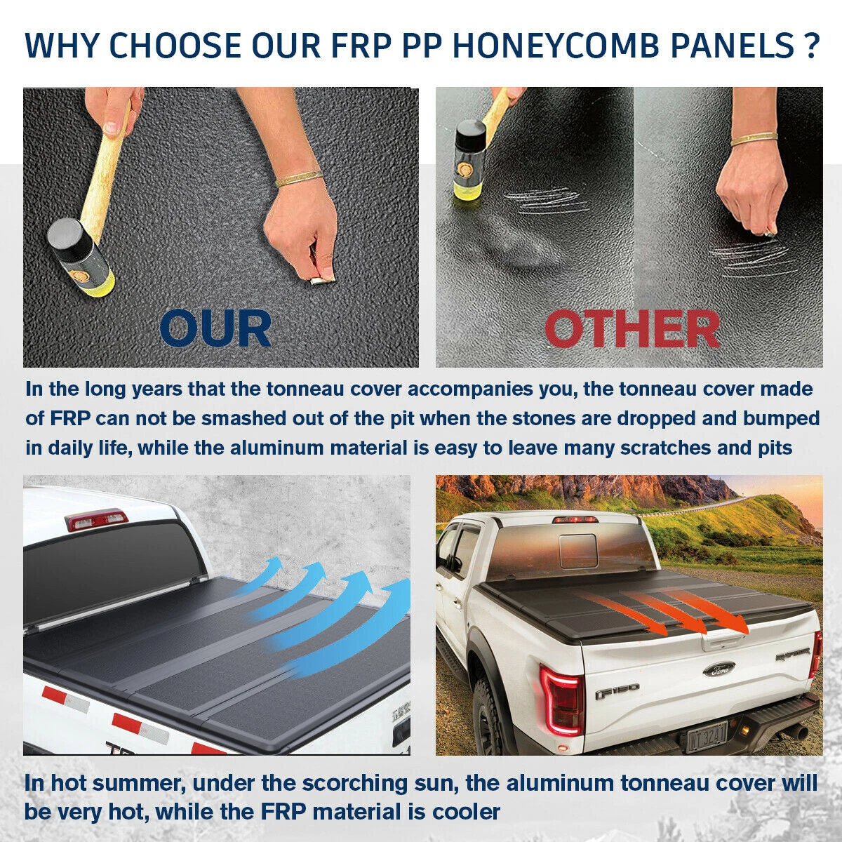 MOSTPLUS FRP 6.5FT 4-Fold Hard Truck Tonneau Cover for 2004-2026 Dodge Ram 1500 2500 3500 Truck Bed On Top Quad Fold