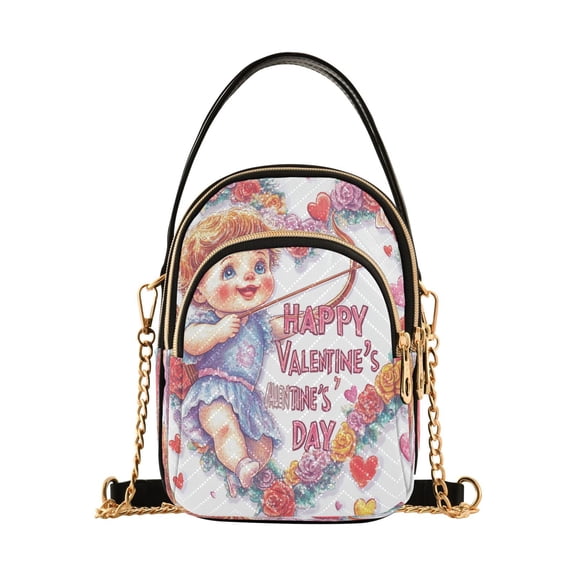 YAZAOO Cross Body Fashion Shoulder Waist Purse Bags Cupid with Heart and Flowers Pocket Handbags
