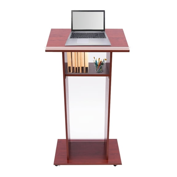 Wildnix Mobile Wooden Podium Stand with  Wheels, Adjustable Height Presentation Stand with Book Stopper, Ideal for Office and Church
