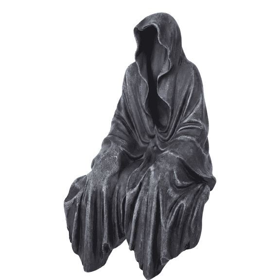 Gothic Black Robe Sitting Resin Statue, Mysterious Tabletop Figurine Decor, 5.1 Inch Decorative Sculpture for Shelf & Desk