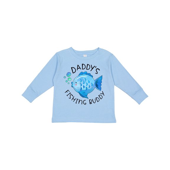 Inktastic Daddy's Fishing Buddy with Cute Blue Fish Boys or Girls Long Sleeve Toddler T-Shirt