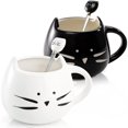 thumbnail image 1 of ZEAYEA Juego de 2 tazas de café con diseño de gato, taza de leche de té con cuchara de porcelana de 12 onzas para mujeres y niñas amantes de los gatos, tazas de pareja de gatitos, el mejor regalo, 1 of 3