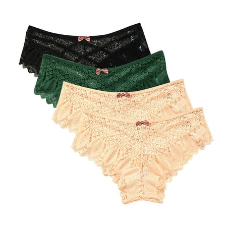 Women s Underwear Lingerie G-string Lace Briefs Underwear Panties T String Thongs Knick 4pc Soft Stretch Ladies Panties Green XXL