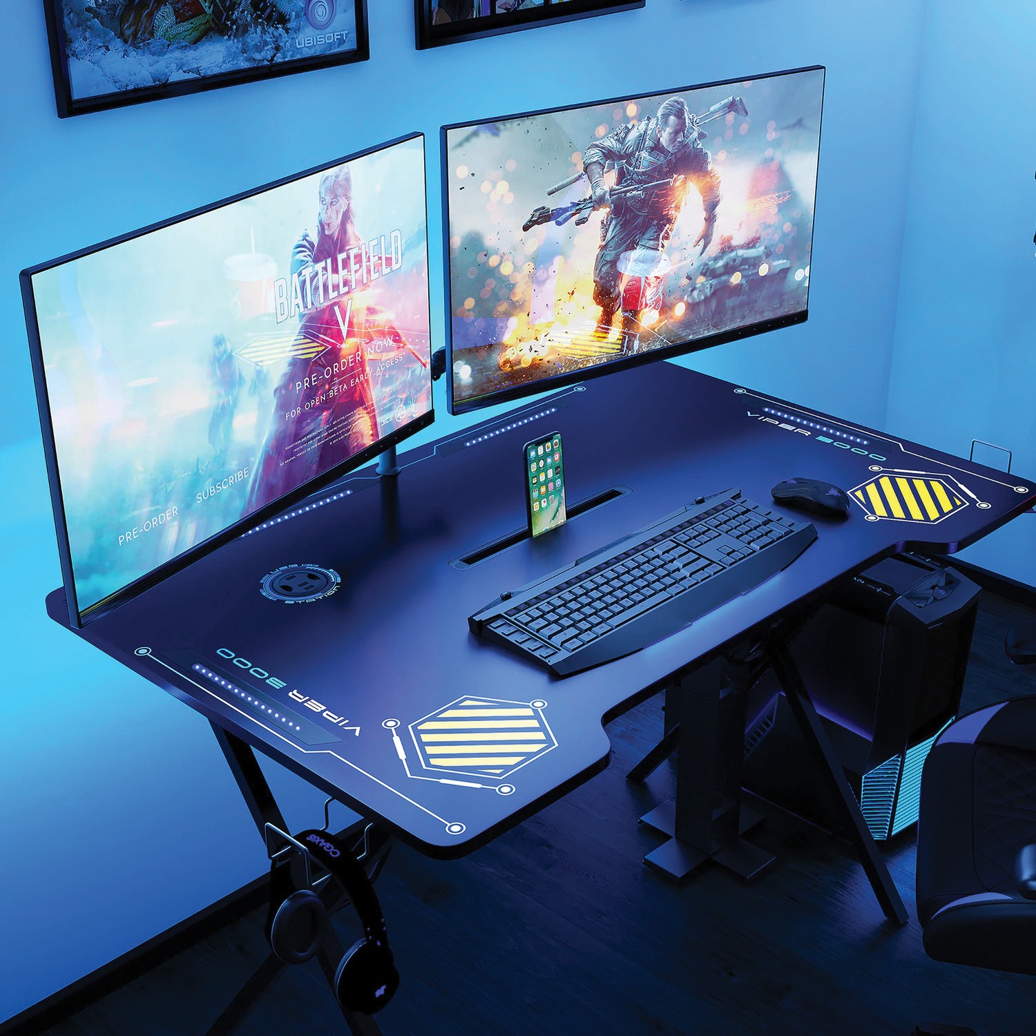 Atlantic Viper 3000 Gaming Desk with LED Lights, 52.5"W x 32.5" D x 29.6"H, Black - image 5 of 8