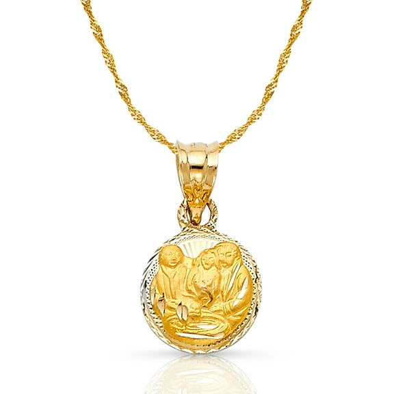14K Yellow Gold Diamond Cut Stamp Baptism Charm Pendant with 0.9mm Singapore Chain Necklace - 22"