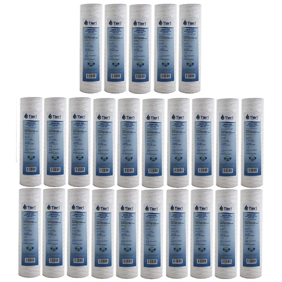 Tier1 30 Micron 10 Inch x 2.5 Inch | 25-Pack String Wound Polypropylene Whole House Sediment Water Filter Replacement Cartridge | Compatible with Pentek CW-MF, 155187-43, W30W, Home Water Filter