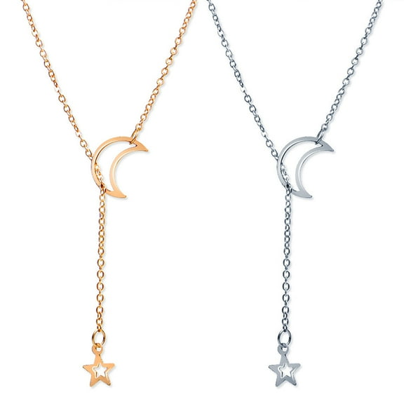 Meidiya Fashion Necklace Moon and Star Pendant Necklace Gold Crescent Moon Necklace Delicate Tiny Star Charm Necklace Minimalist Adjustable Long Chain Necklace Jewelry for Women