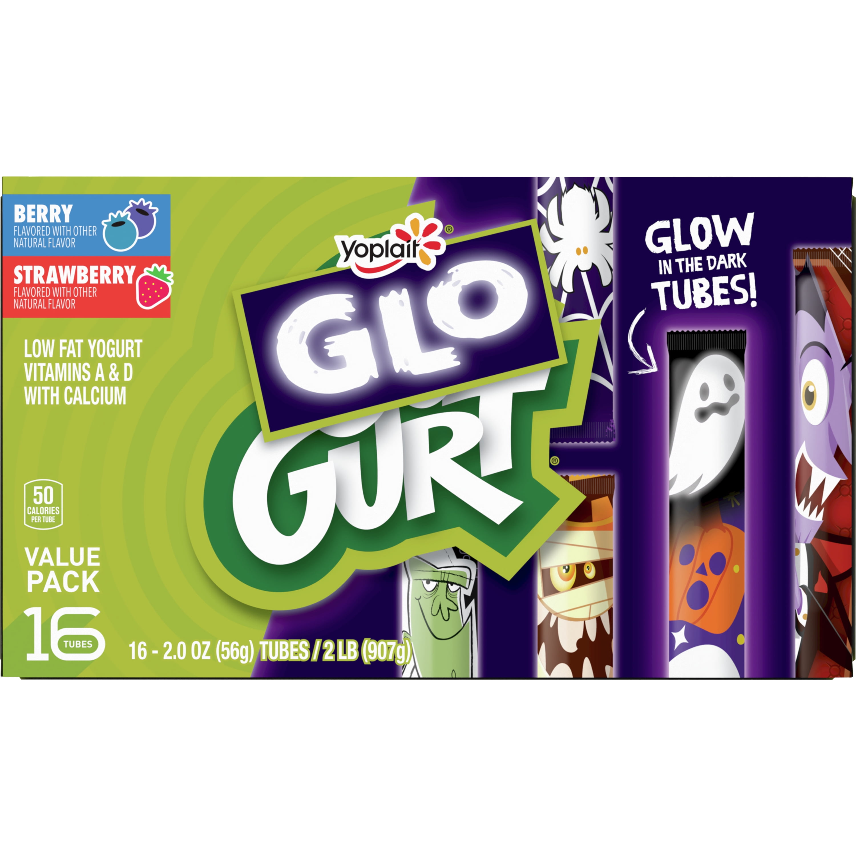 GLO-GURT Strawberry & Berry Glow in the Dark Go-Gurt Kids Yogurt Tubes 16ct