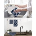 thumbnail image 5 of Navy Blue Morocco Pattern Hand Towels Set,Waffle Weave Kitchen Towels 4 Pieces,White Moroccan Geometric Art Microfiber Hair Face Bath Tea Towel Absorbent Quick Drying Cleaning Dish Cloths,15.7"x23.6", 5 of 7