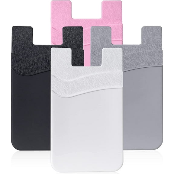Phone Wallet Stick On, Cell Phone Card Holder Credit Card Holder for Back of Phone, Phone Pocket Pouch Compatible with iPhone and Most Smartphones, 4 Pack