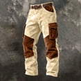 thumbnail image 3 of Mens Color Block Casual Cargo Pants Stretch Trousers with Pockets Outdoor Activities Full Length Beige XXL, 3 of 3