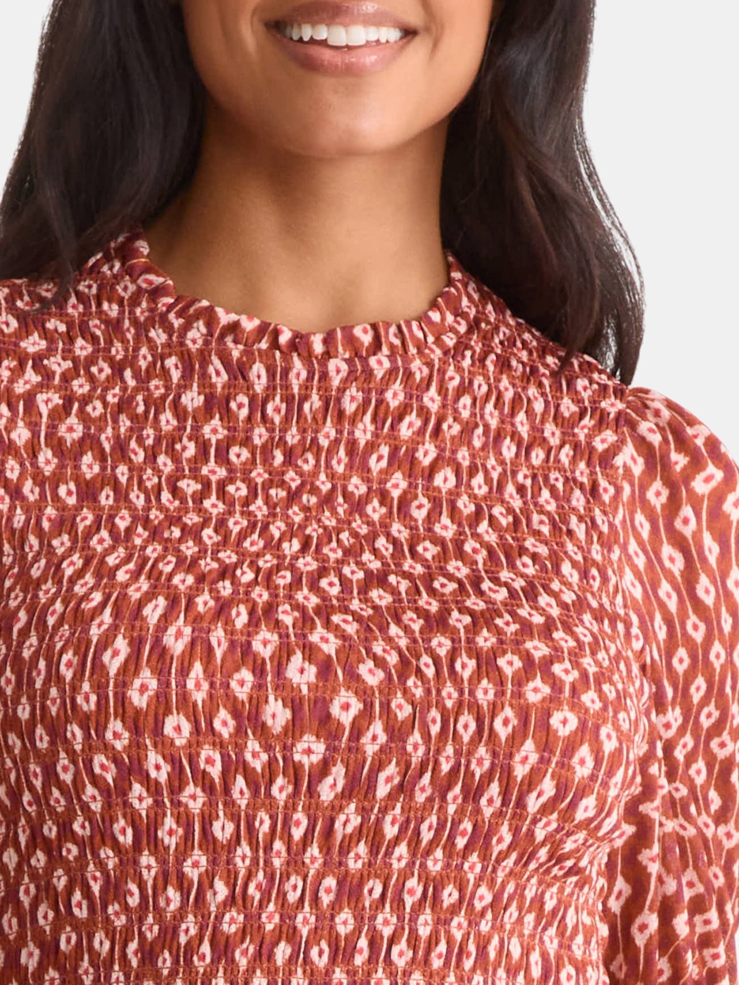 Time and Tru Women's Smocked Mesh Top, Sizes XS-XXXL