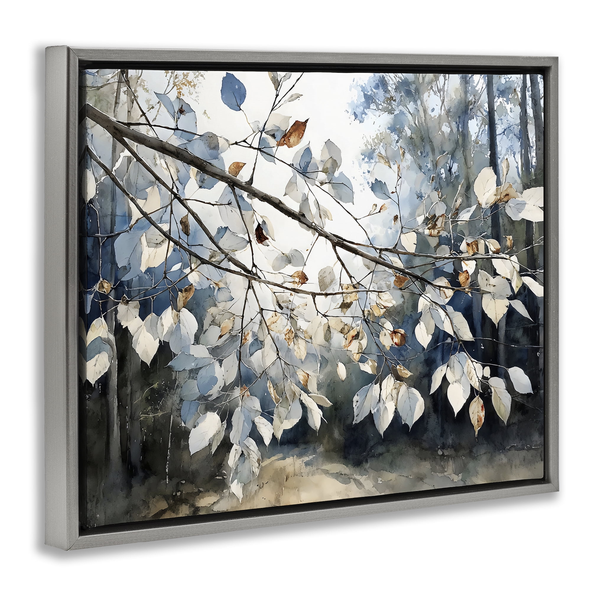 Stupell Industries Blue Fall Branch Leaves Gray Framed Floater Canvas Wall Art, design by Franklyn Gregory