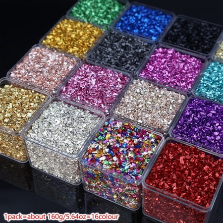 80G Of 2-6Mm, 16 Colors High-Quality Irregular Crushed Glass | Suitable For Nail Art Decoration, Resin Crafts, Jewelry Making, Home Decoration