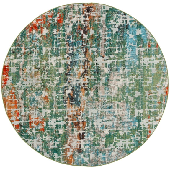 SAFAVIEH Madison Roswell Abstract Area Rug, Green/Beige, 6'7" x 6'7" Round