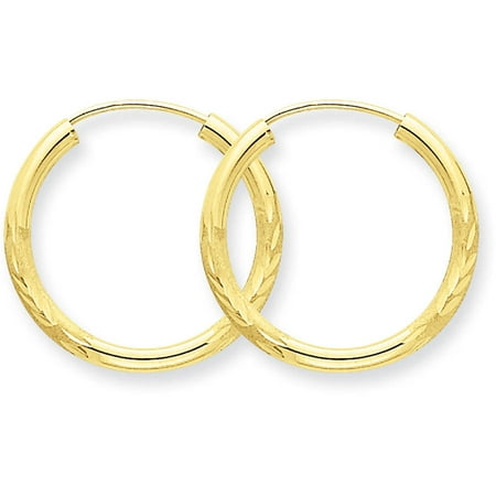 14kt Yellow Gold 2mm Satin Diamond-Cutout Endless Hoop (Best Deal On Diamond Earrings)