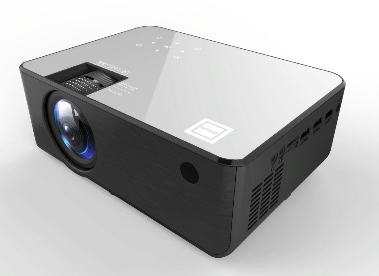 Restored RCA RPJ133 1080P, 30"-150" Picture Size, Built in Bluetooth, HDMI,USB, Remote,Voice Control, Indoor, Outdoor, Smart Home Theater Projector, Includes Roku Streaming Stick (Refurbished)