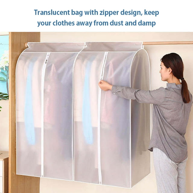 Abody Garment Clothes Cover Protector Hanging Garment Storage Bag Translucent Dustproof Waterproof Hanging Storage Bag for Wardrobe with Full Zipper