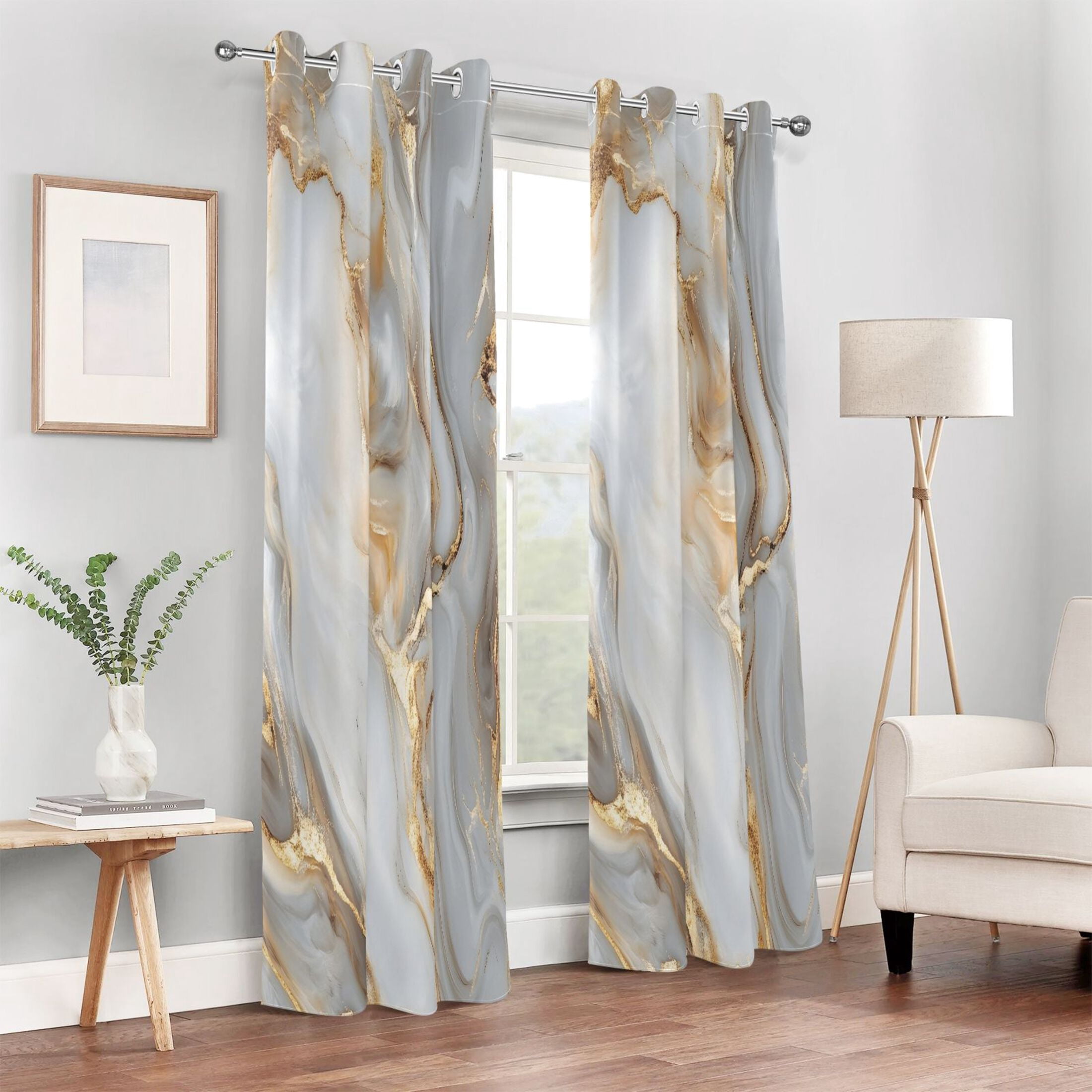 White Gold Marble Blackout Curtains 84"x42" Thermal Insulated Curtain 1 Panel
