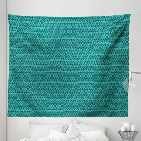 Vibrant Tapestry, Repetitive Peacock Feather Inspired Abstract Illustration, Fabric Wall Hanging Decor for Bedroom Living Room Dorm, 5 Sizes, Quartz Dark Seafoam, by Ambesonne