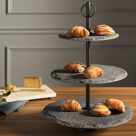 Brayden Studio Strohl Slate Fruit Round Tiered Stand Brayden Studio Strohl Slate Fruit Round Tiered Stand