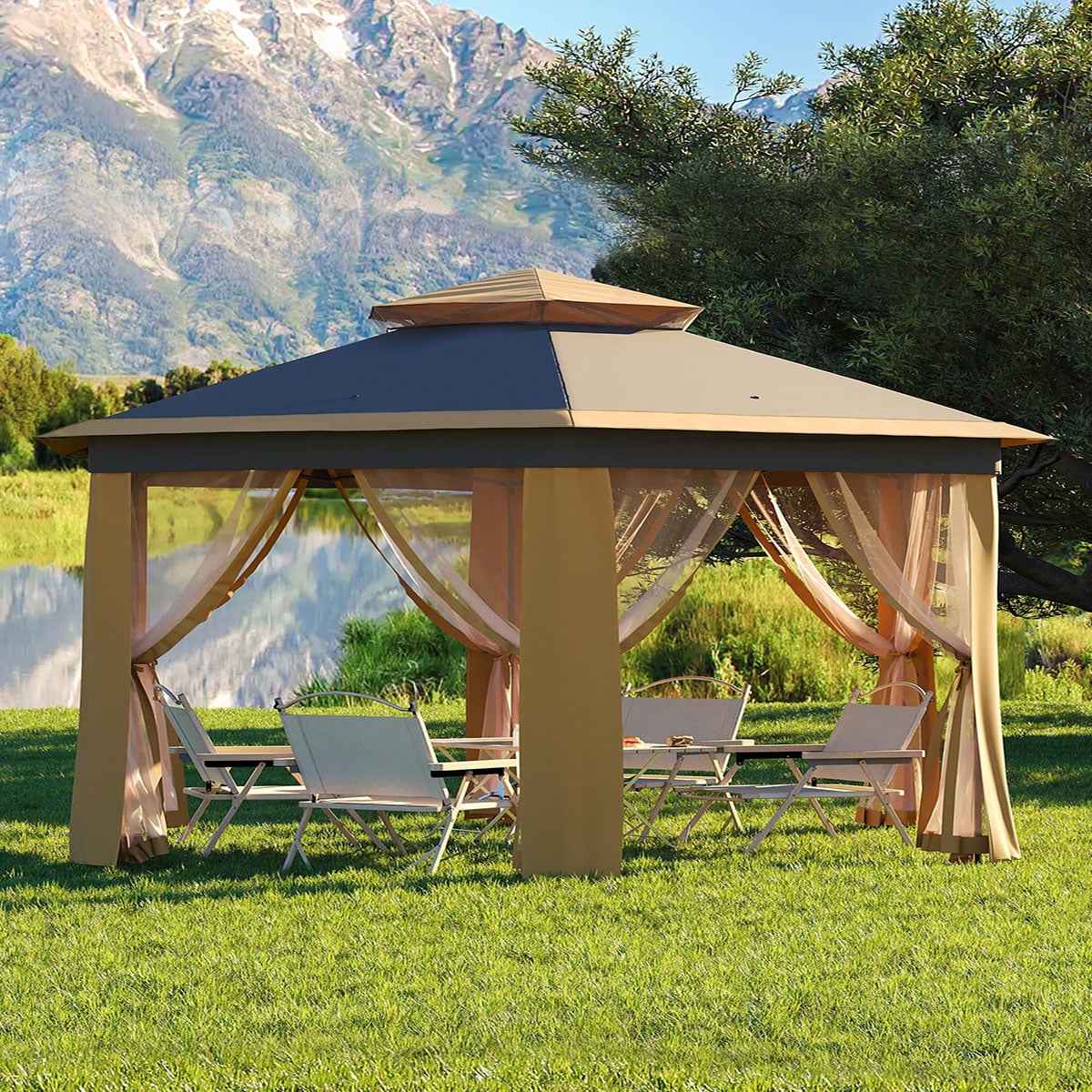 Danolapsi  Gazebo Screen Tent, Hexagonal Instant Gazebo Tent with Mosquito Netting Outdoor Canopy, 6 Sided Sun Shelter 13x13ft with Mesh Netting, Pavilion Tent for Patio