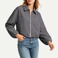 thumbnail image 5 of Tdoqot Womens Cropped Bomber Jackets- Trendy Long Sleeve Zip Up Casual Lightweight Fall Track Jacket Gray Size L, 5 of 8