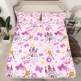 thumbnail image 2 of Homewish Luxury Princess Castle Queen Sheet Sets,Fairy Tale Theme Flat Sheet,Colorful Butterflies Stars Queen Fitted Sheet For Girrl Kids,Breathable Home Decor,4-Piece, 2 of 7