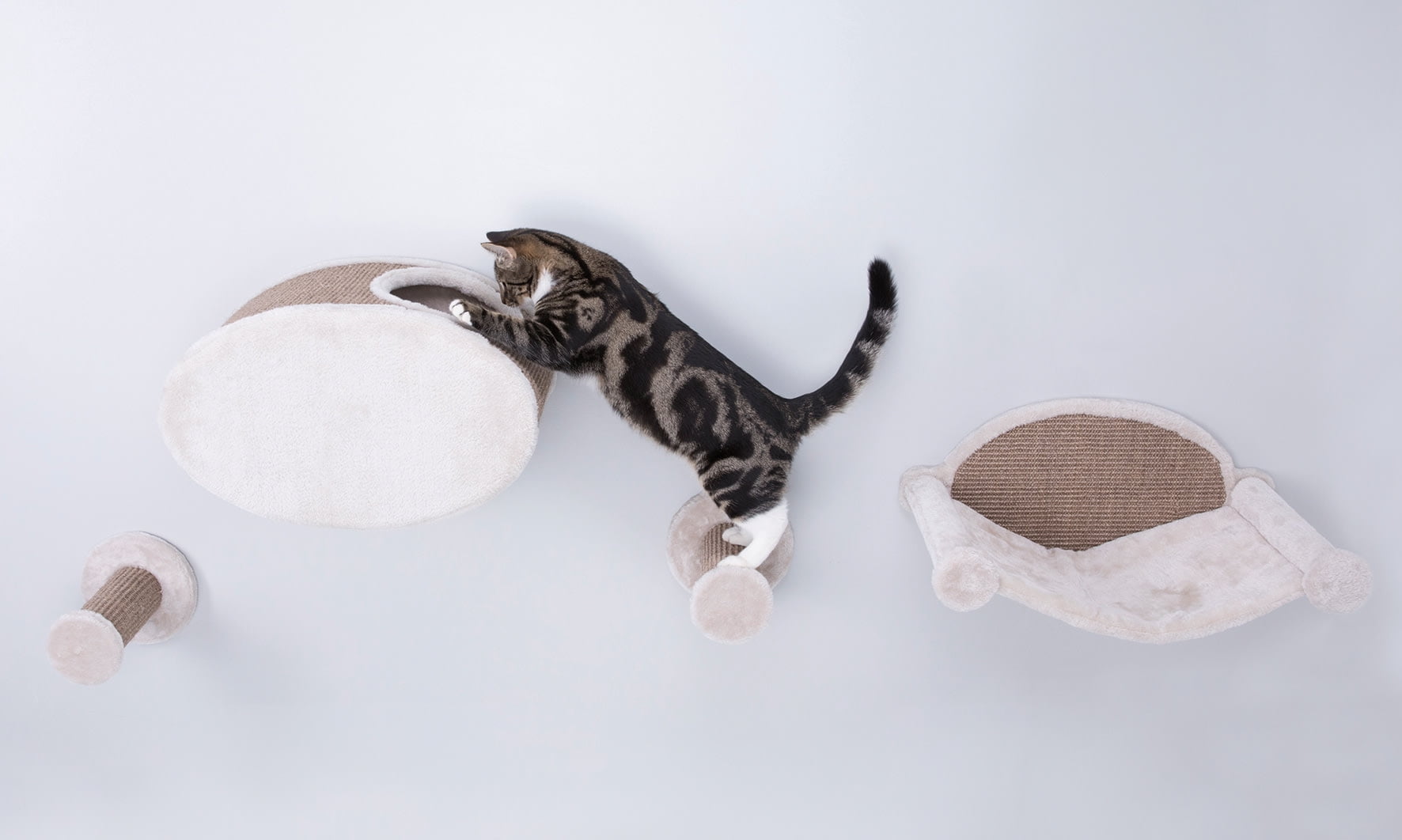 TRIXIE Plush & Sisal Cover Cat Perch with Steps Hammock & Condo, 4 Piece Set, Brown-Greige