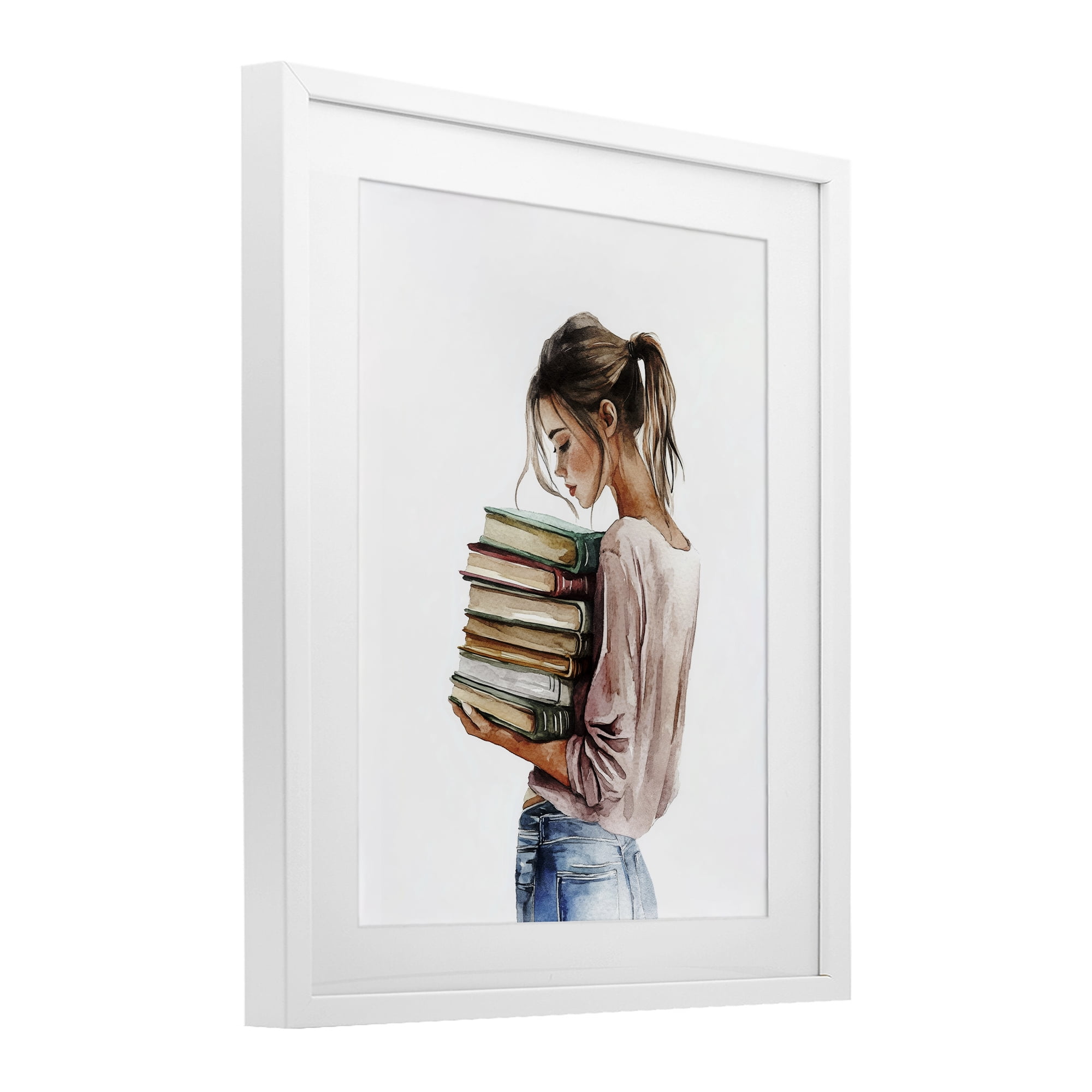 Stupell Industries Library Walk Girl White Framed Print Under Glass, design by Svetlana Aleynikova