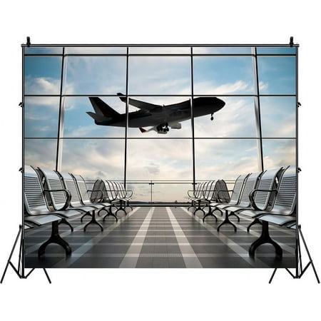Image of Airport Terminal Backdrop Airplane Airport Departure Lounge Photography Background 7x5FT Travel Party Banner Birthday