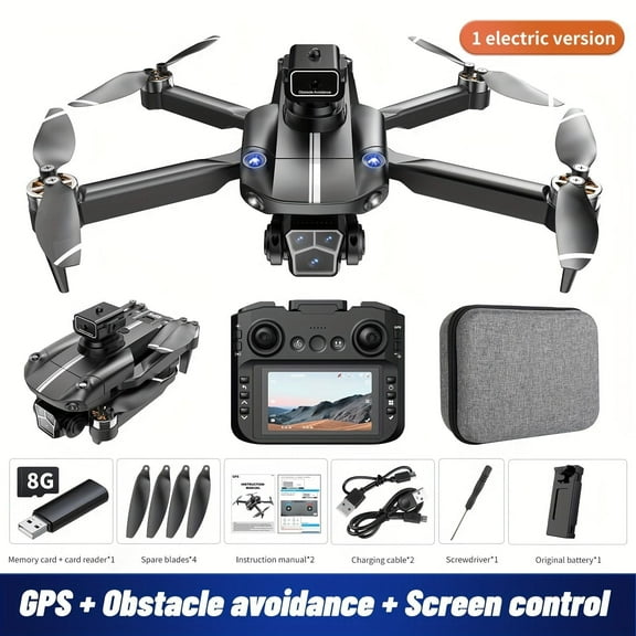 GPS HD Camera Drone with Screen Remote, Auto Return, Optical Flow, 2 Batteries, for Beginners
