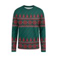 thumbnail image 3 of Christmas Men Round Neck Long Sleeve Pullover Top, Novelty Printed Xmas Festive Casual Wear, Comfortable Winter Party Shirts, Stylish Daily Outfit For Holiday Green L, 3 of 7