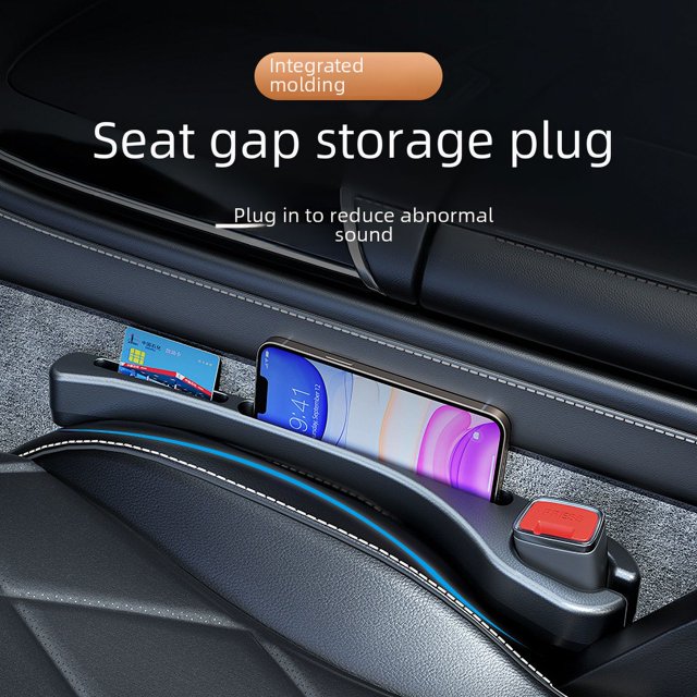 Caja de almacenamiento para asiento de coche con tira de tapón para hueco de asiento de coche, costura lateral, a prueba de fugas y anticaídas