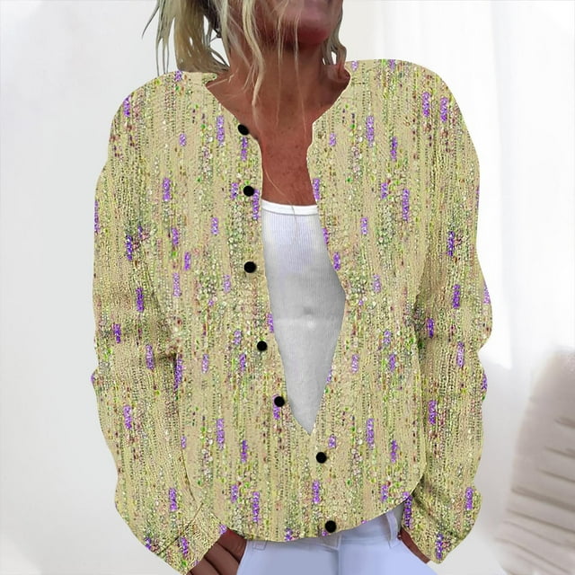 LOVZFMLL Cardigan for Women Ladies' Casual Printed Knitted Cardigan With Button Up Jacket And Top