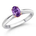 thumbnail image 2 of Gem Stone King 925 Sterling Silver and 10K Rose Gold Prongs Purple Amethyst Solitaire Engagement Ring for Women (0.45 Cttw, Oval 6X4MM, Gemstone February Birthstone, Available in Size 5, 6, 7, 8, 9), 2 of 4