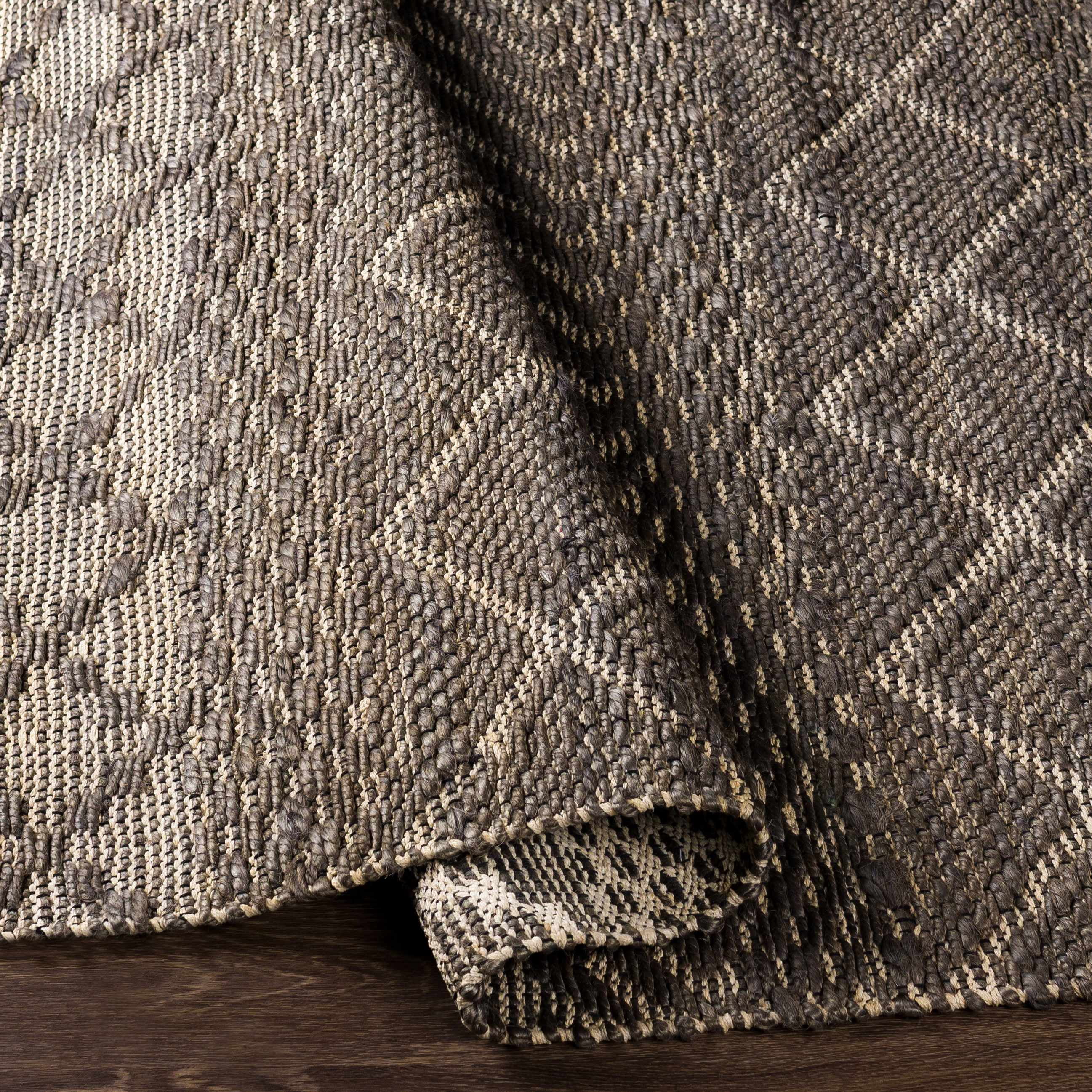 Hauteloom Abuyon Jute Living Room, Bedroom Area Rug - Bohemian, Transitional - Charcoal, Peach - 8'10" x 12'