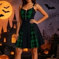 thumbnail image 3 of Stamzod A Line Dresses for Women Fashion Plaid Patchwork Gothic Dress O-Ring Straps Halloween Mini Dress, 3 of 9