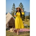 thumbnail image 5 of AURA Women's Plus Size Stretchy Flared Wrap Dress Casual Wedding Guest Midi Dresses V Neck 3/4 Sleeve A-Line Swing Dress, 5 of 6