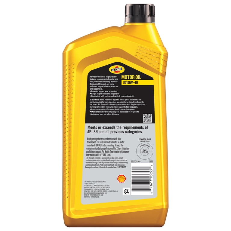 Pennzoil Conventional 10W40 Motor Oil, 5 qt with Bonus 1 Quart