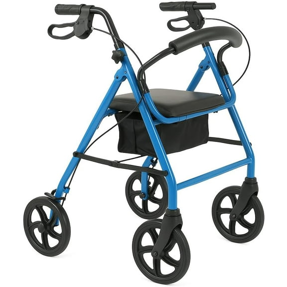 Rollator Walker for Seniors – Foldable Adult Rolling Walker with 6” Wheels, Adjustable Handles, Padded Seat & Storage – Lightweight Mobility Aid, 300 lb. Limit, Light Blue