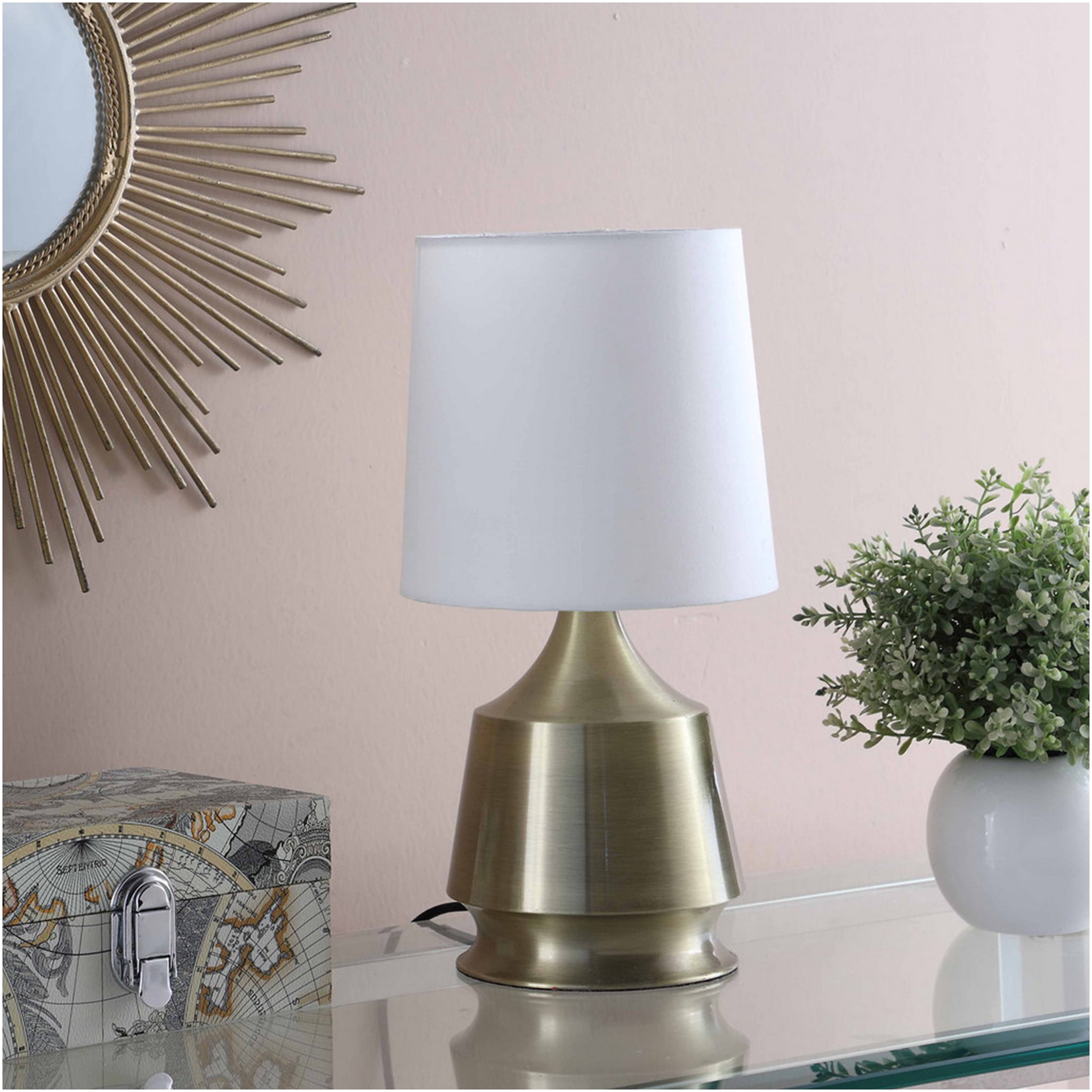 JERFIT 14" Table Lamp, Antique Brass Metal Base with White Drum Shade, Inline On/Off Switch, UL Listed, for Living Room Bedroom Office