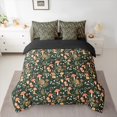 thumbnail image 2 of Manfei Cute Mushroom Bedding Comforter Set for Kids Girls, Green Leaves Full Bedding Set, Botanical Plant Theme Fitted Sheet Flat Sheet, Black Pink Green Room Decor Reversible 7 Pieces, 2 of 8