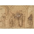 thumbnail image 2 of Jan Simonsz. Pynas 24x18 Black Ornate Framed Double Matted Museum Art Print Titled: A Design for a Triptych with the Adoration of the Two Saints (Early 17th Century), 2 of 5