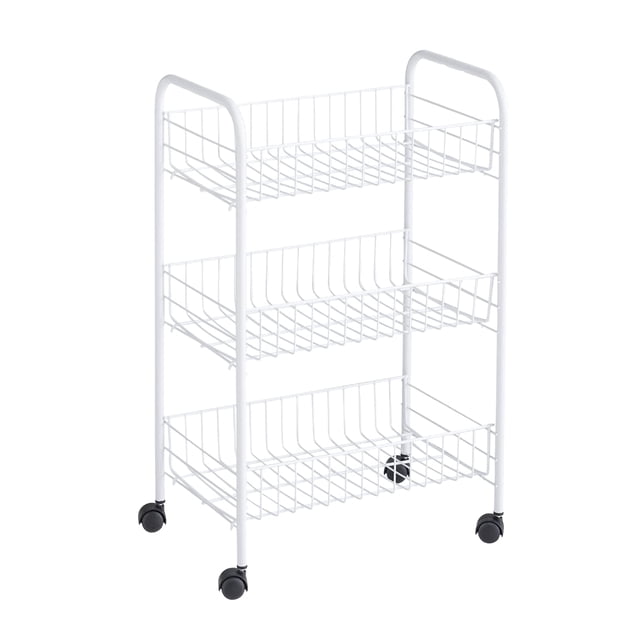 Organizador de estanterías Rubbermaid de 3 niveles con ruedas de metal blanco