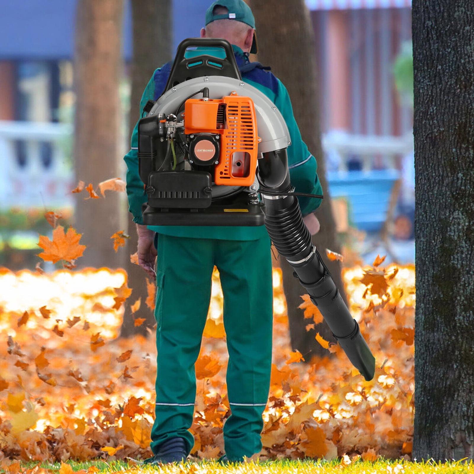 JNXYL EB650 63CC Gas Backpack Leaf Blower - Commercial Grade 2-Stroke Engine, 665 CFM Gas Powered Blower with Extention Tube for Home Blowing Leaf, Snow Blowing,Dust