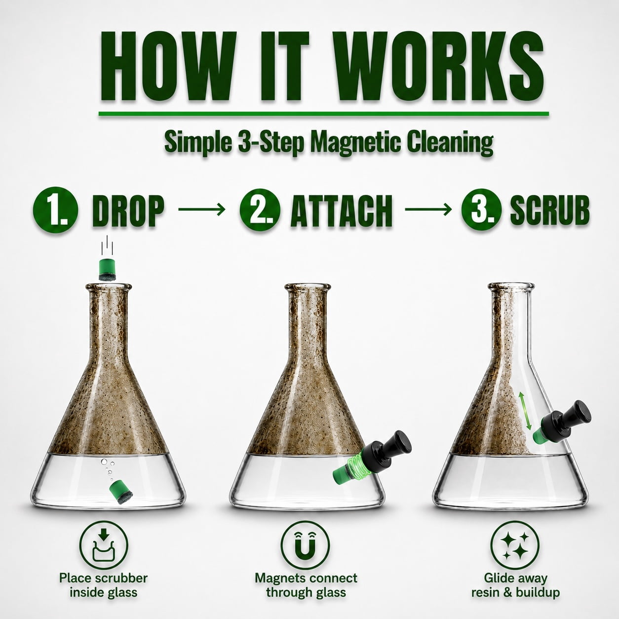 The Magic Cleaner - The Reusable, Non-Toxic, Magnetic Glass Cleaner For Water Pipes, Windows, Aquariums, Vases, Bowls