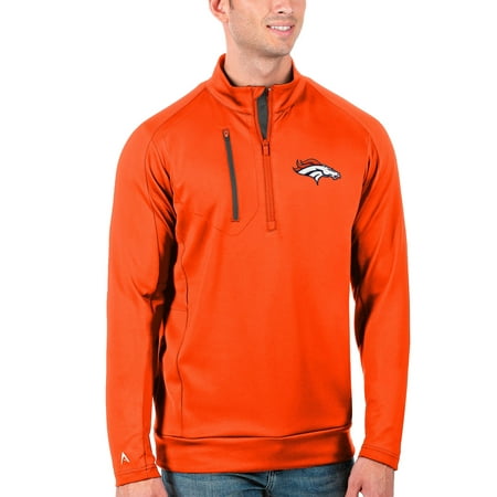 Men's Antigua Orange/Charcoal Denver Broncos Generation Quarter-Zip Pullover Jacket