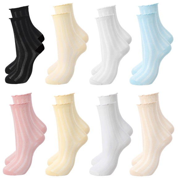 Bocaoying 8 Pairs Womens Ruffle Socks, Comfortable Frilly Socks, Exquisite Lettuce Socks, Princess Style Dress Crew Socks Lolita Gift for Ladies Girls